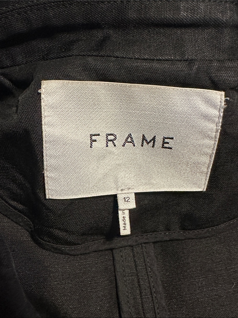FRAME Black Linen Blend Blazer Size 12 Lightweight Tailored Minimalist Jacket - Picture 9 of 12